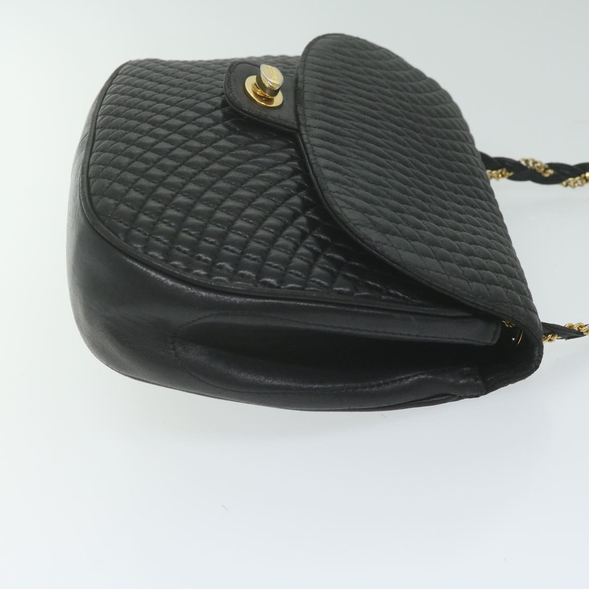 BALLY Quilted Chain Shoulder Bag Leather Black Auth am5550