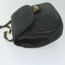 BALLY Quilted Chain Shoulder Bag Leather Black Auth am5550-4