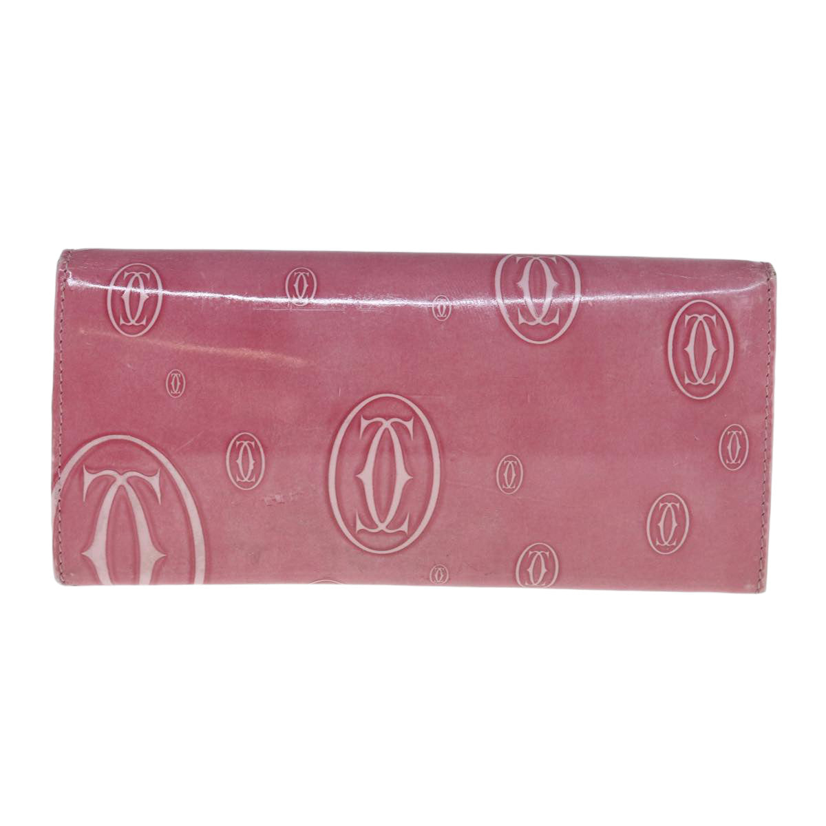 CARTIER Happy Birthday Wallet Patent leather Pink Auth am5559