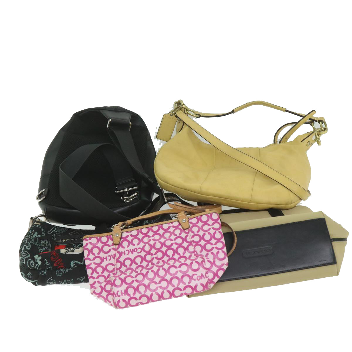 Coach Shoulder Bag Leather Canvas 5Set Pink Black beige Auth am5570 - 0