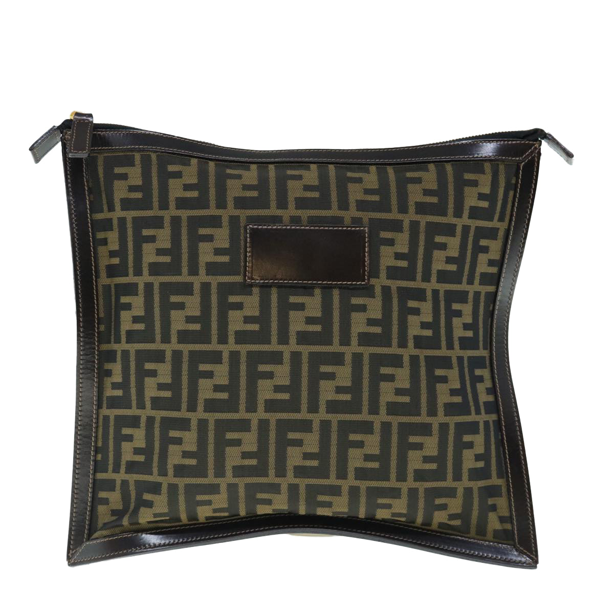 FENDI Zucca Canvas Clutch Bag Black Brown Auth am5573