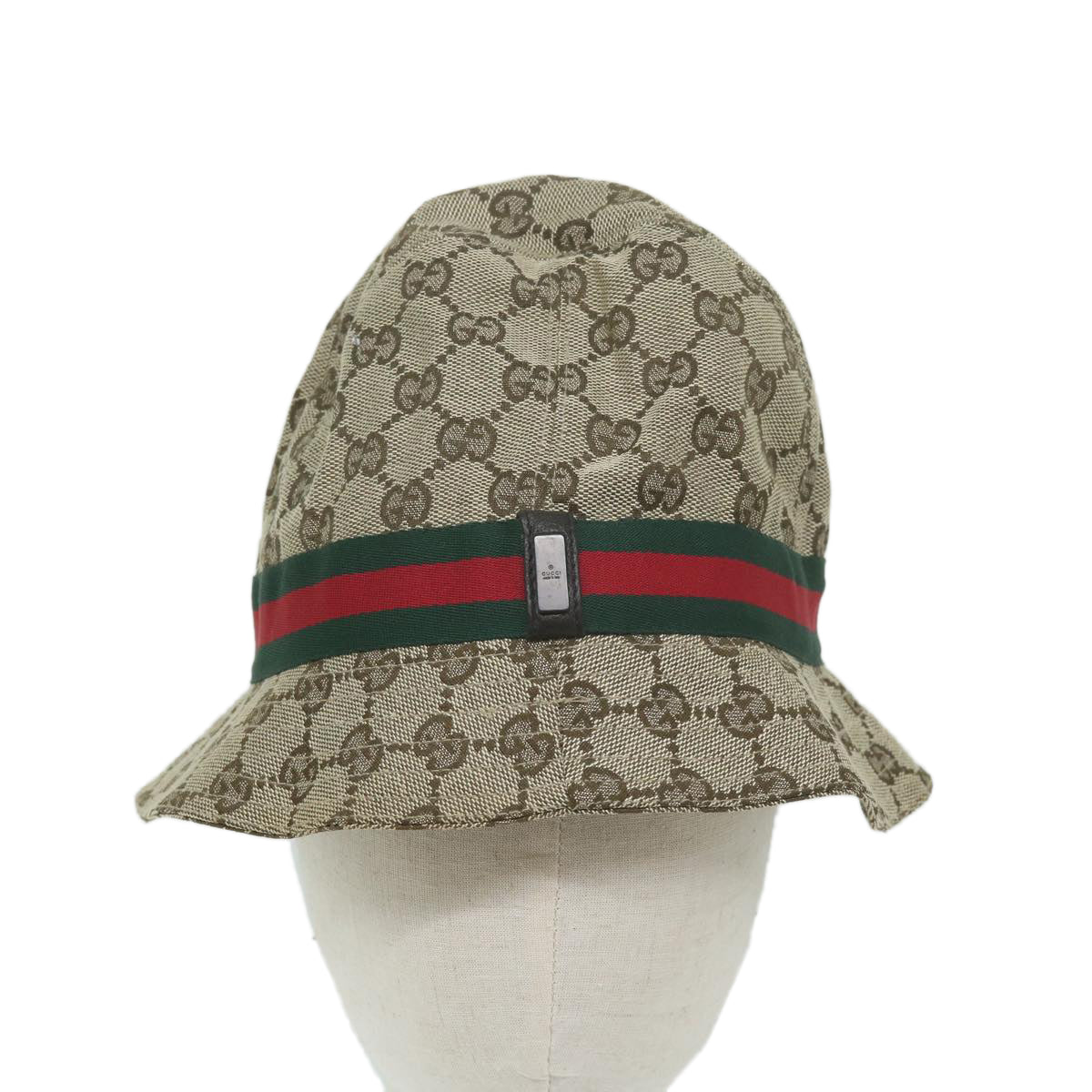 GUCCI GG Canvas Web Sherry Line Hat M Size Beige Red Green Auth am5574 - 0