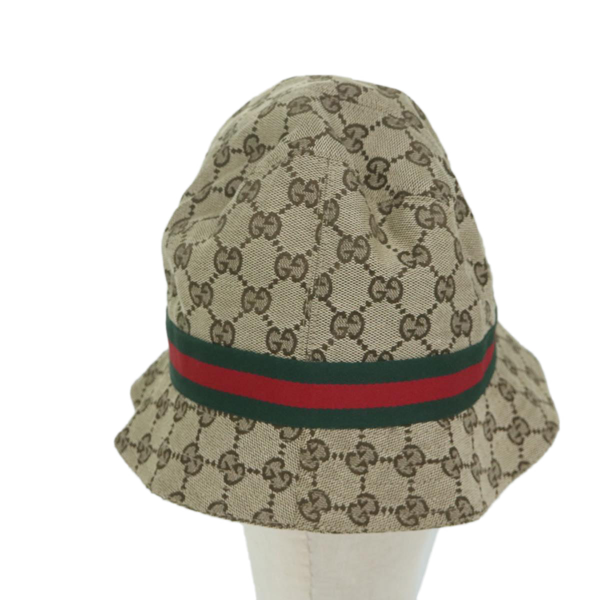 GUCCI GG Canvas Web Sherry Line Hat M Size Beige Red Green Auth am5574