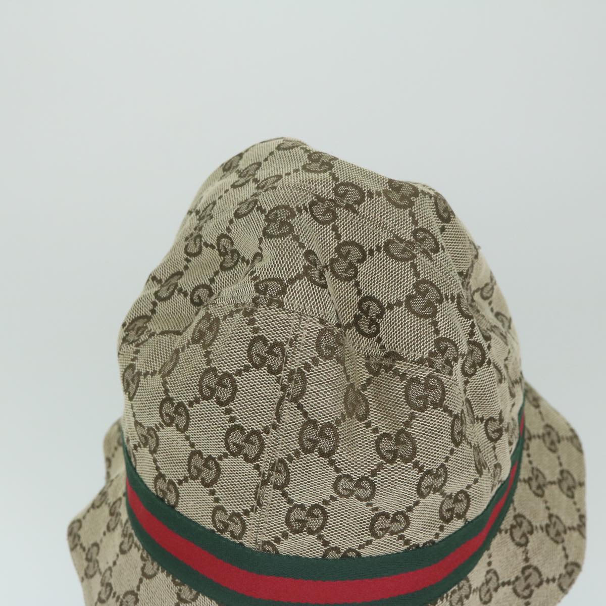 GUCCI GG Canvas Web Sherry Line Hat M Size Beige Red Green Auth am5574