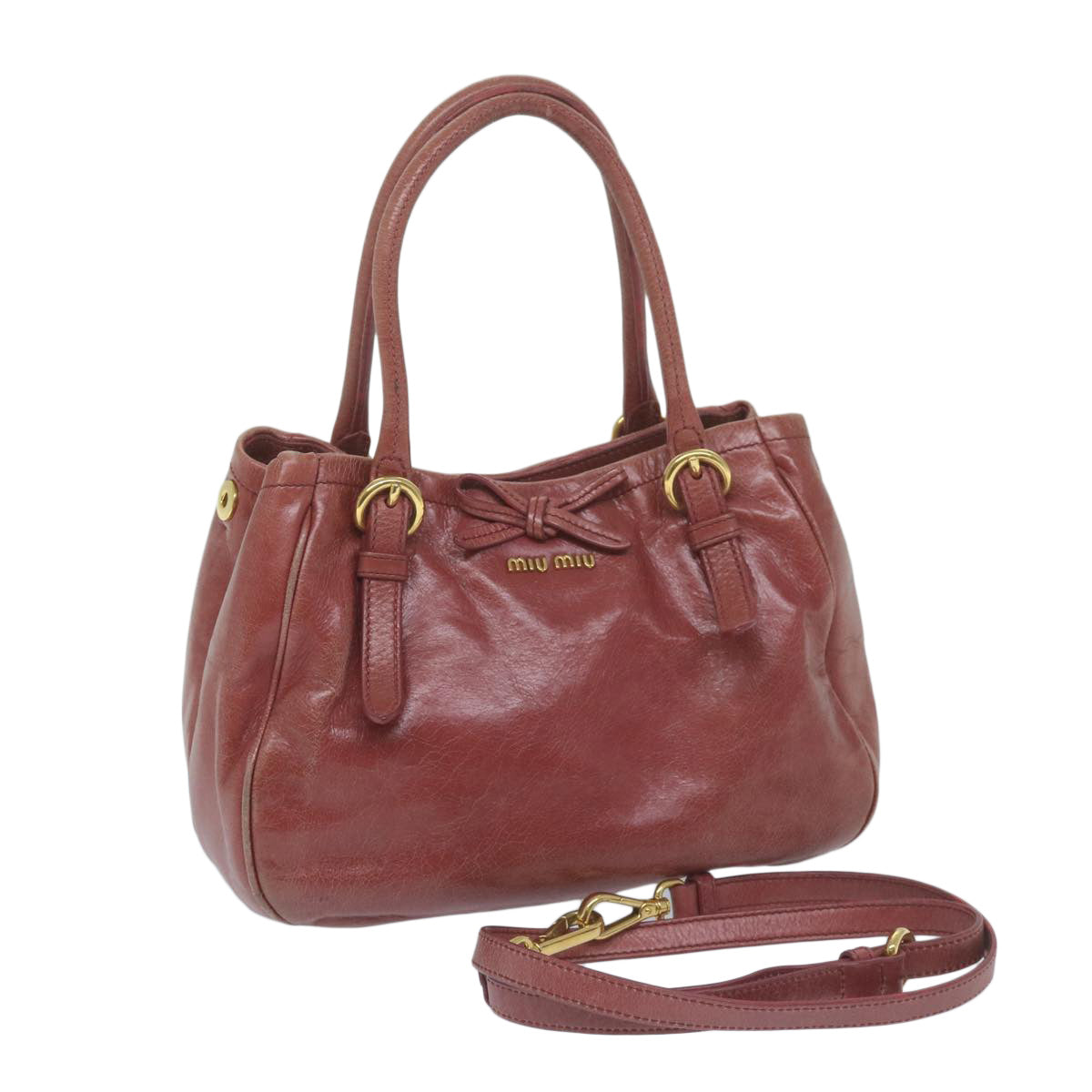 Miu Miu Hand Bag Leather 2way Shoulder Bag Red Auth am5603