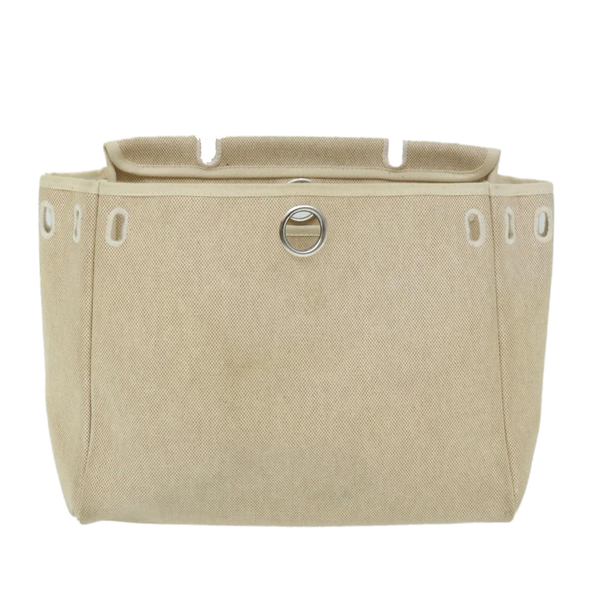 HERMES Her Bag PM Hand Bag Coated Canvas Beige Auth am5622