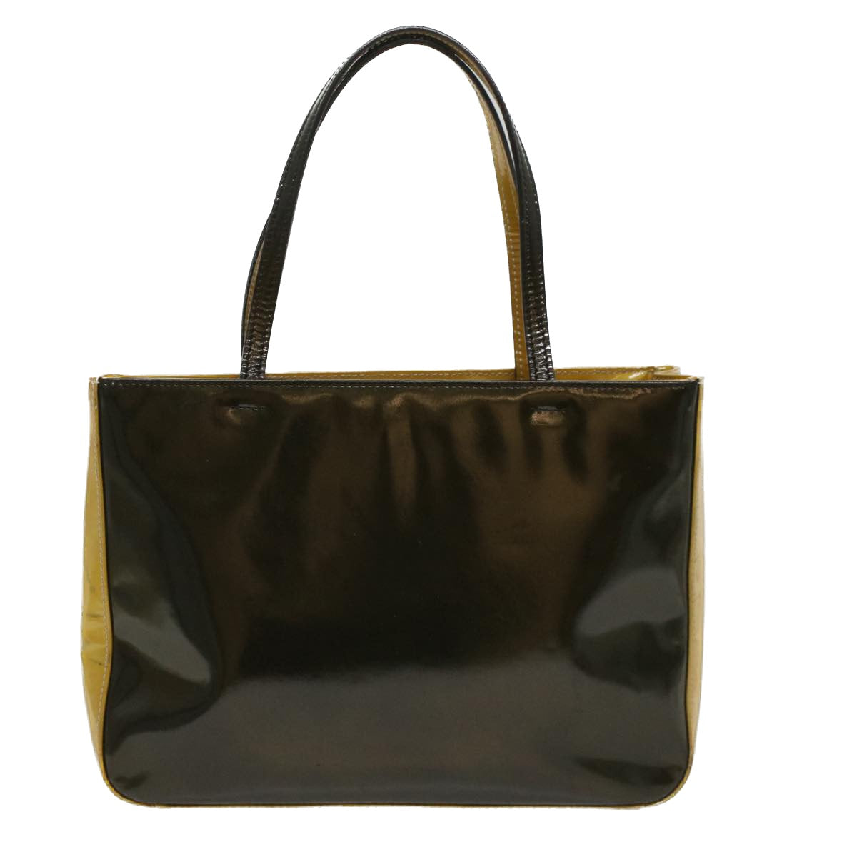 PRADA Hand Bag Patent leather Khaki Auth ar10017B - 0