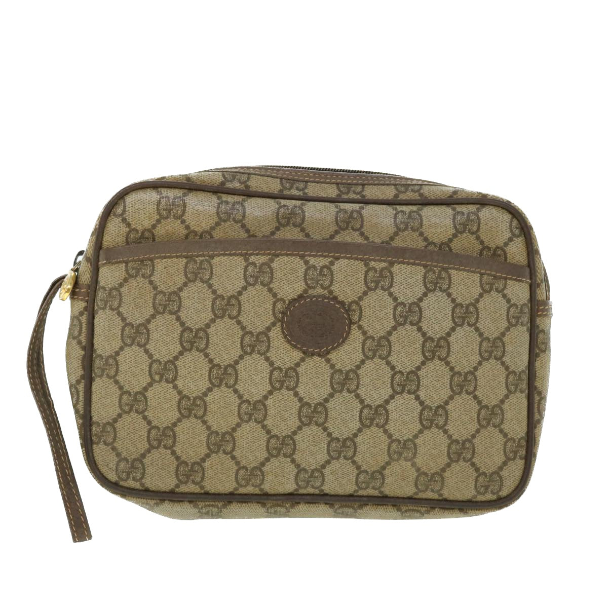 GUCCI GG Canvas Clutch Bag PVC Leather Beige 014.58.0128 Auth ar10041B