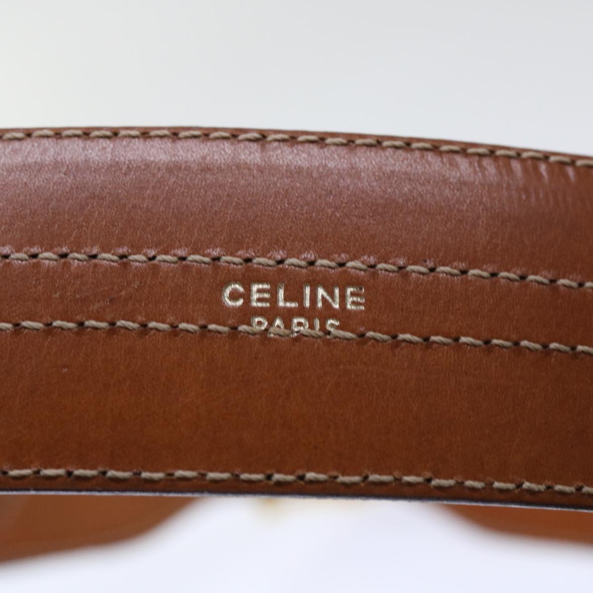 CELINE Macadam Canvas Belt 31.5"" Beige Auth ar10052B