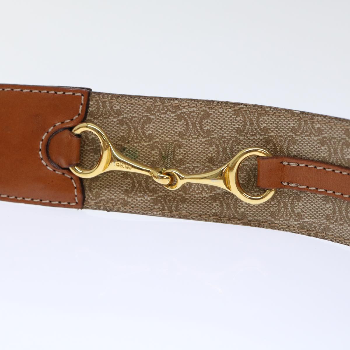 CELINE Macadam Canvas Belt 31.5"" Beige Auth ar10052B