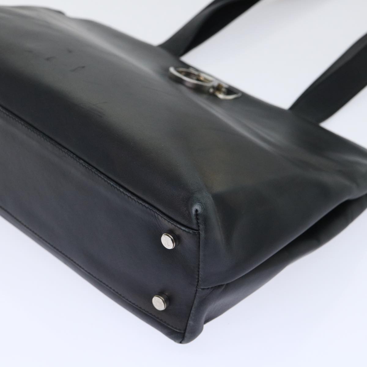 Salvatore Ferragamo Gancini Tote Bag Leather Black Auth ar10067