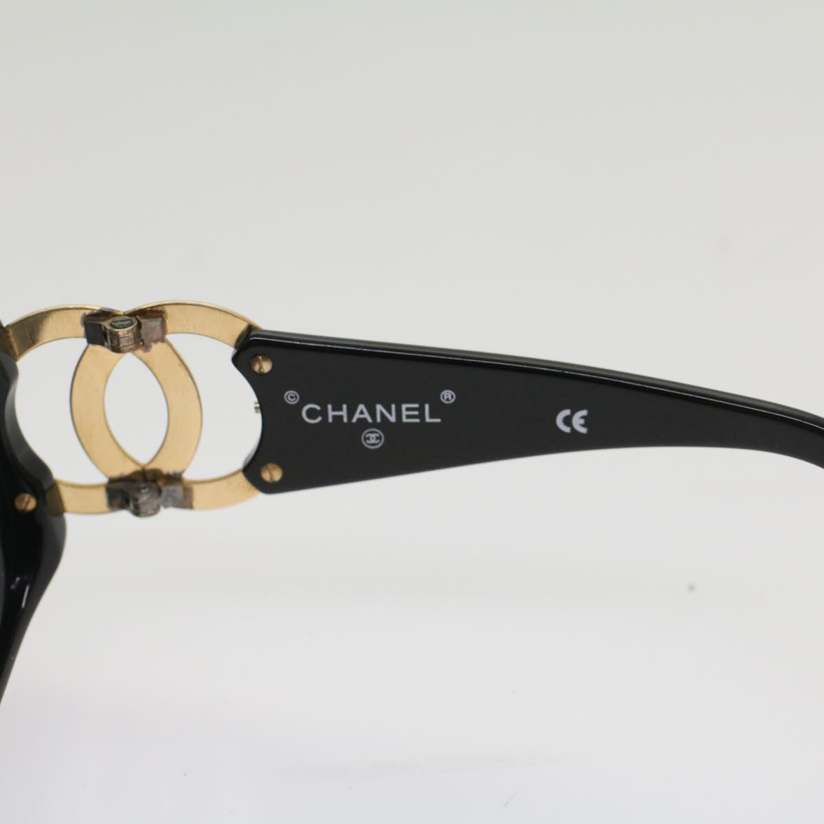 CHANEL Sunglasses Plastic Black CC Auth ar10081
