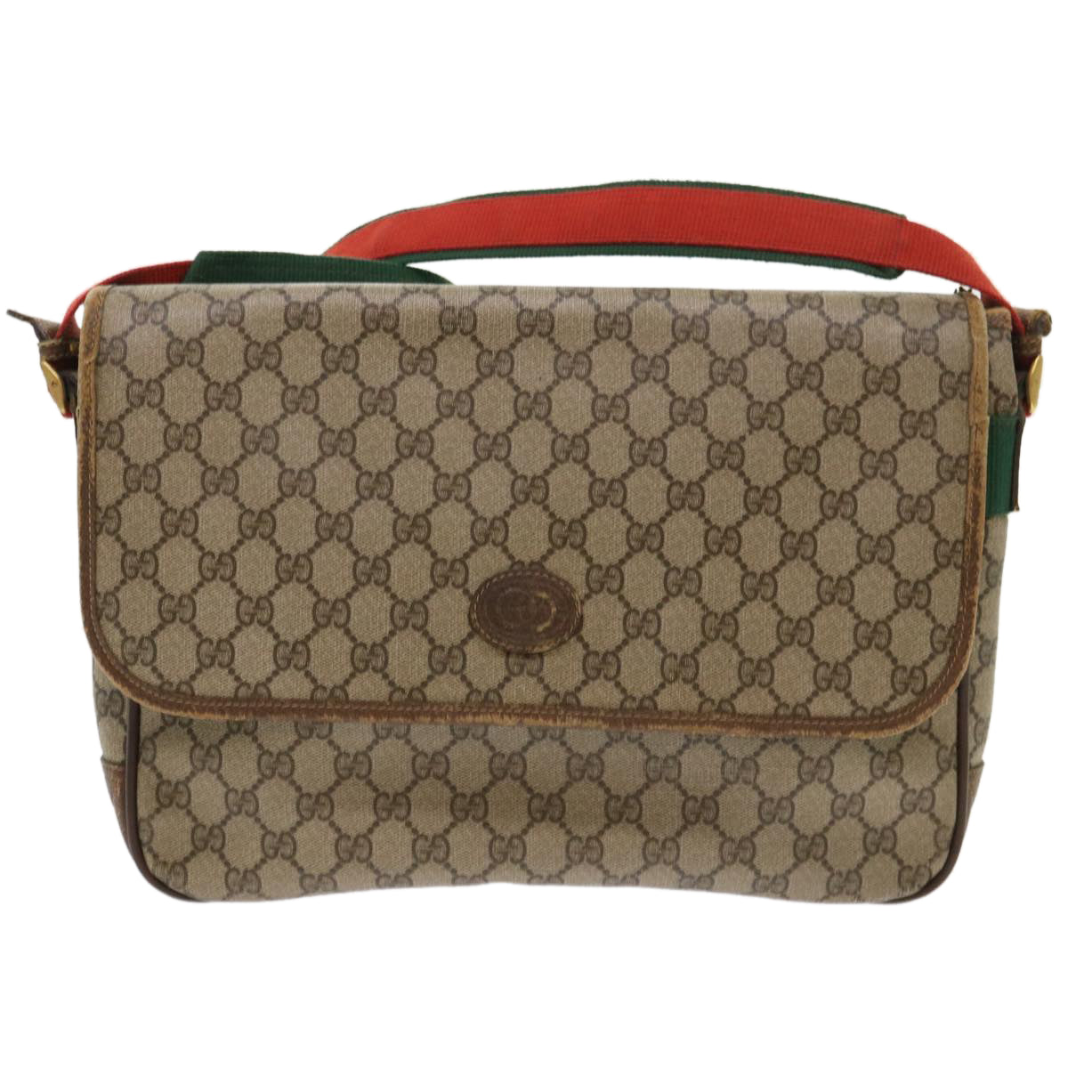 GUCCI GG Canvas Web Sherry Line Shoulder Bag Beige Red Green Auth ar10088 - 0