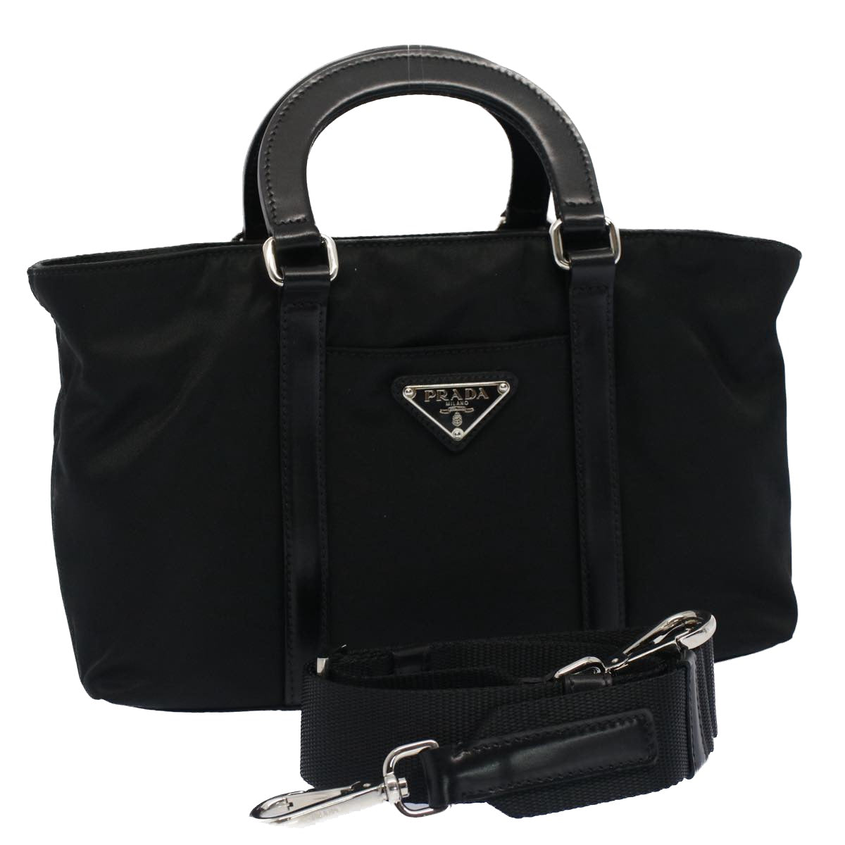 PRADA Hand Bag Nylon 2way Black Auth ar10090