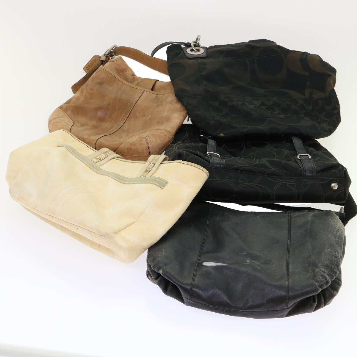Coach Signature Shoulder Bag Canvas Leather 5Set Black Beige Brown Auth ar10117 - 0