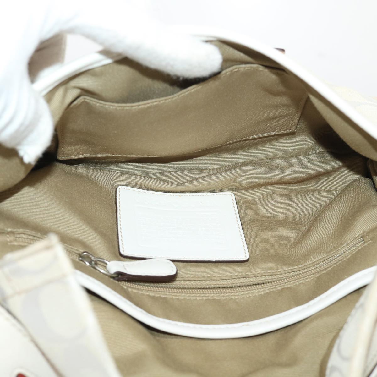 Coach Shoulder Bag Canvas 3Set Beige White Auth ar10123