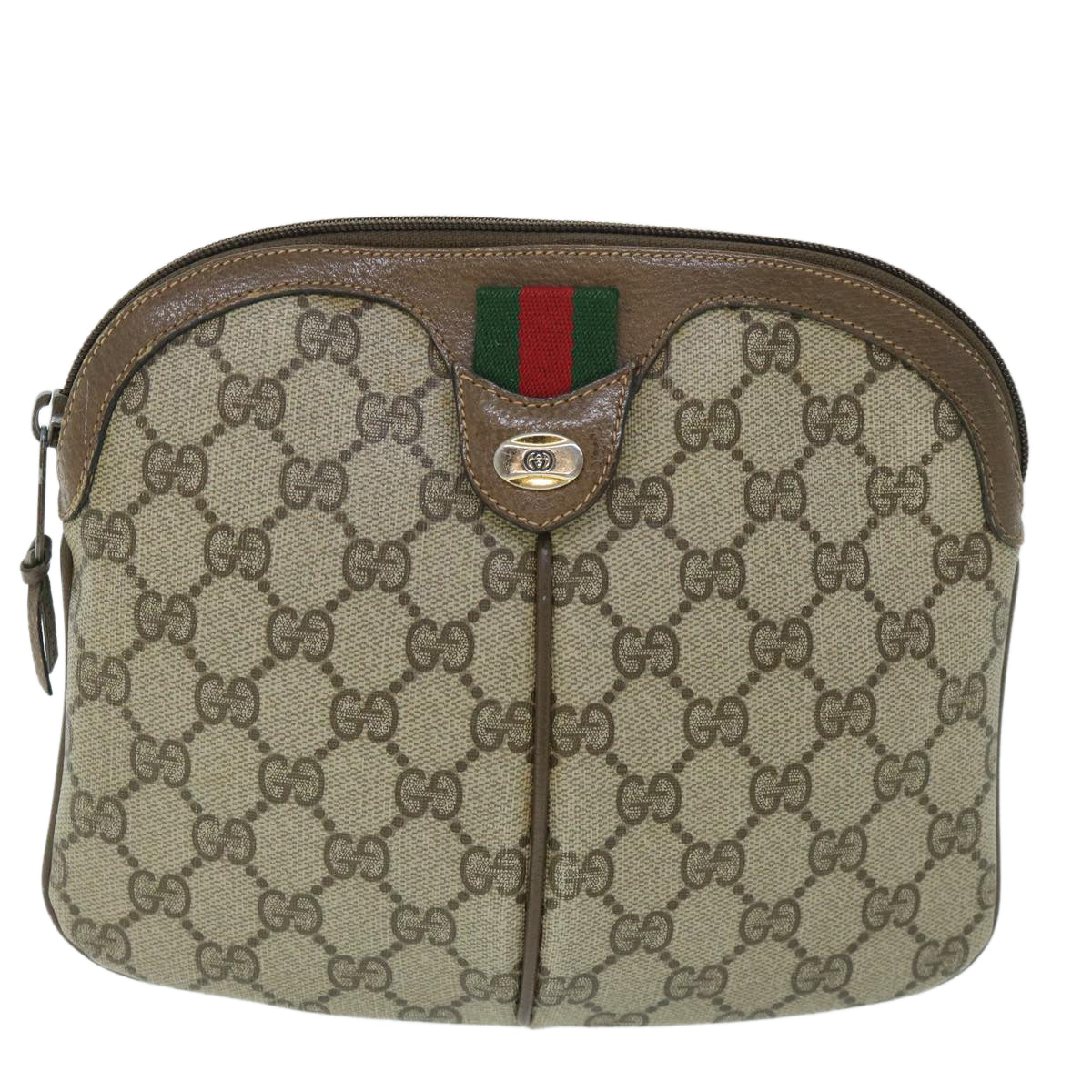 GUCCI GG Canvas Web Sherry Line Shoulder Bag Beige Red 904 02 047 Auth ar10172