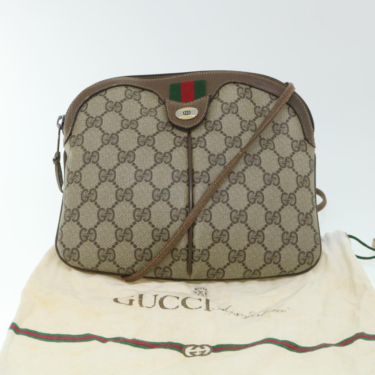 GUCCI GG Canvas Web Sherry Line Shoulder Bag Beige Red 904 02 047 Auth ar10172