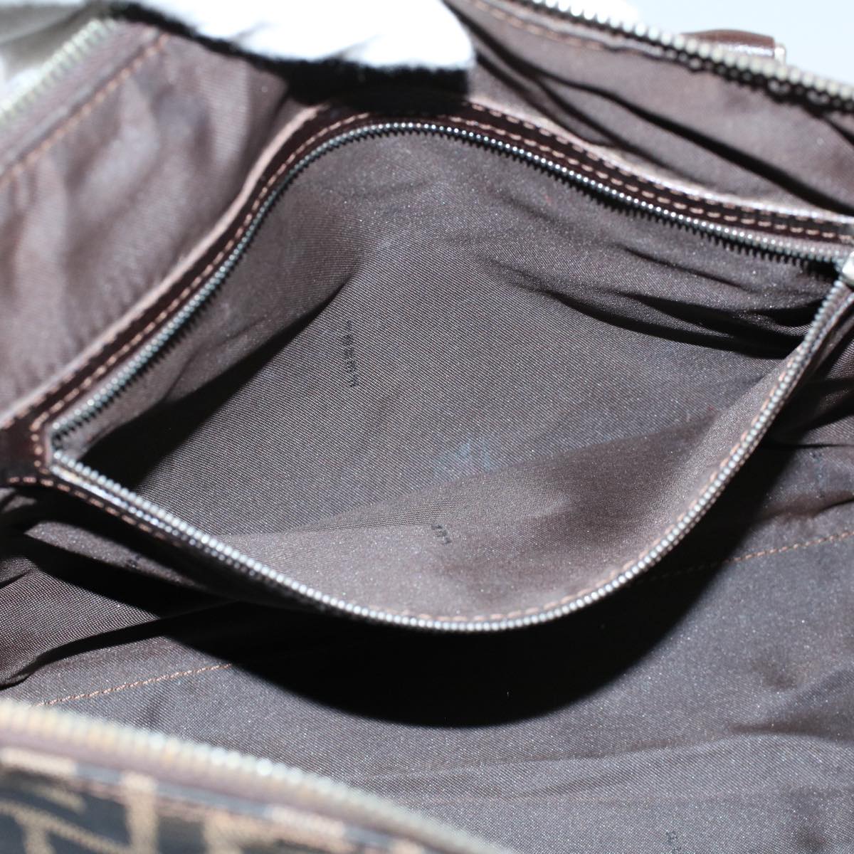 FENDI Zucca Canvas Shoulder Bag Black Brown Auth ar10174