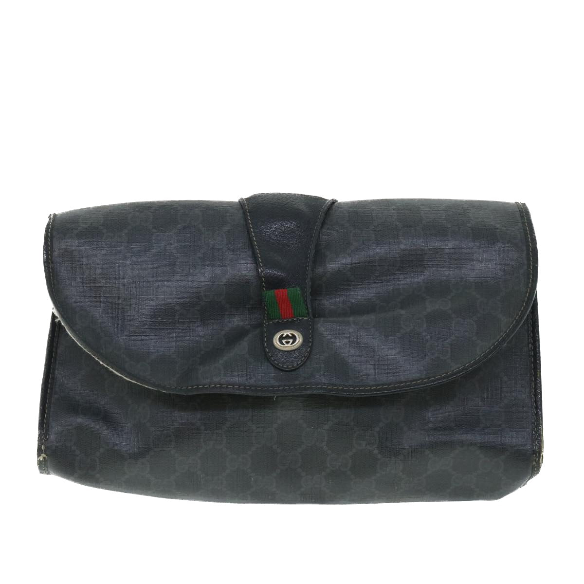 GUCCI GG Canvas Web Sherry Line Clutch Bag Black Red Green Auth ar10175