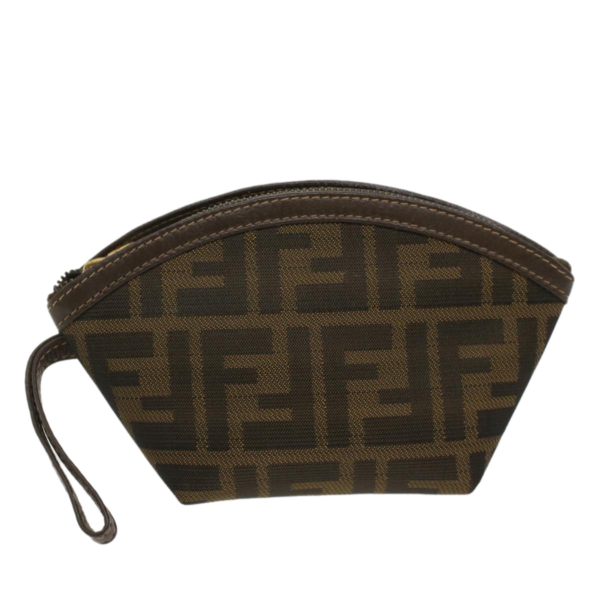 FENDI Zucca Canvas Pouch Black Brown Auth ar10187