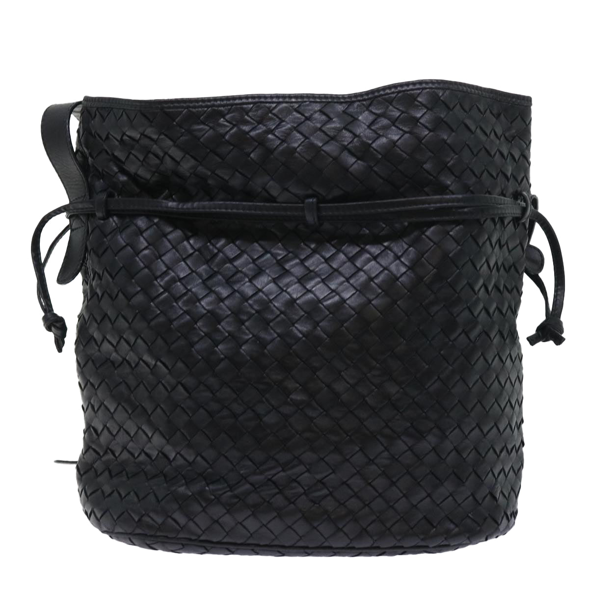 BOTTEGAVENETA INTRECCIATO Shoulder Bag Vintage Leather Black Auth ar10196 - 0