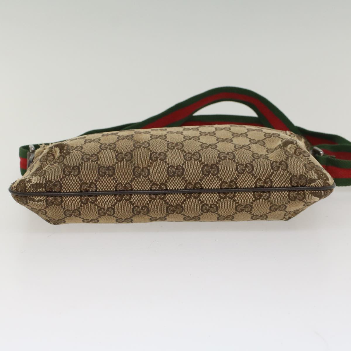 GUCCI GG Canvas Web Sherry Line Shoulder Bag Beige Red Green 189749 Auth ar10203