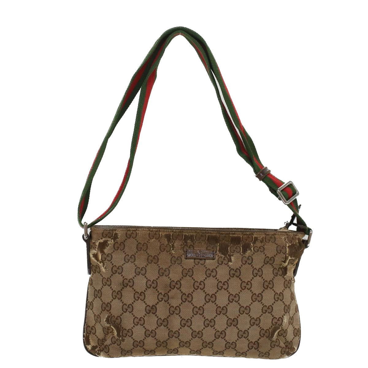 GUCCI GG Canvas Web Sherry Line Shoulder Bag Beige Red Green 189749 Auth ar10203