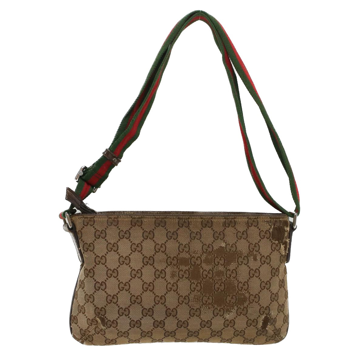 GUCCI GG Canvas Web Sherry Line Shoulder Bag Beige Red Green 189749 Auth ar10203 - 0