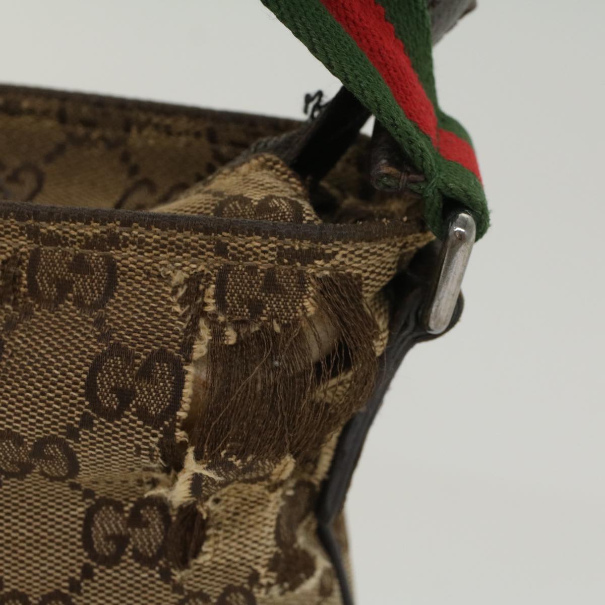 GUCCI GG Canvas Web Sherry Line Shoulder Bag Beige Red Green 189749 Auth ar10203