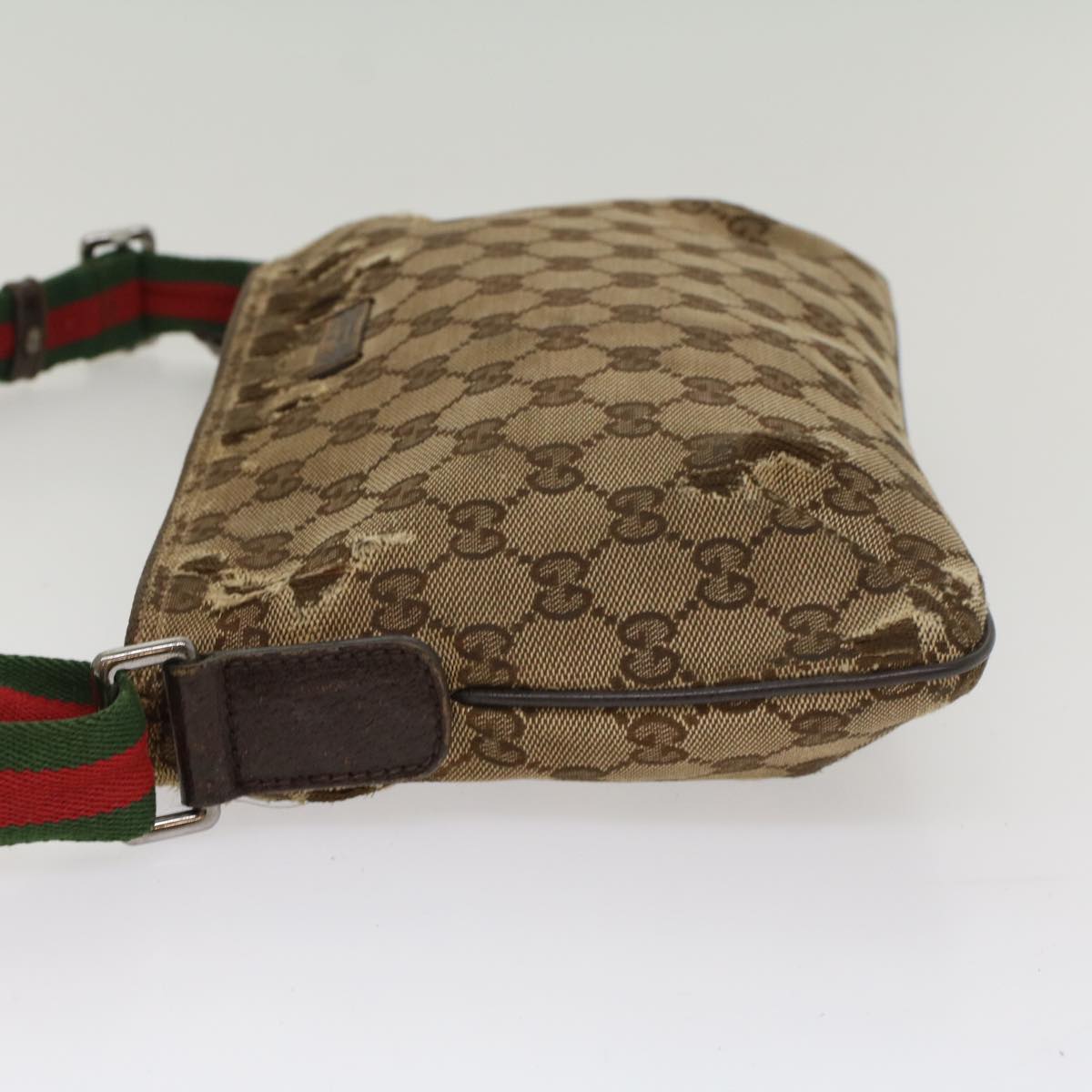 GUCCI GG Canvas Web Sherry Line Shoulder Bag Beige Red Green 189749 Auth ar10203