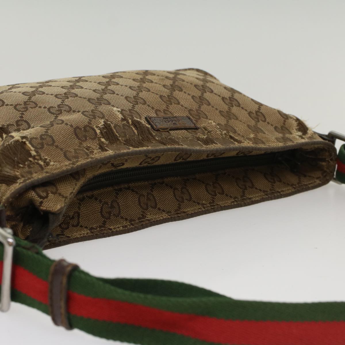 GUCCI GG Canvas Web Sherry Line Shoulder Bag Beige Red Green 189749 Auth ar10203