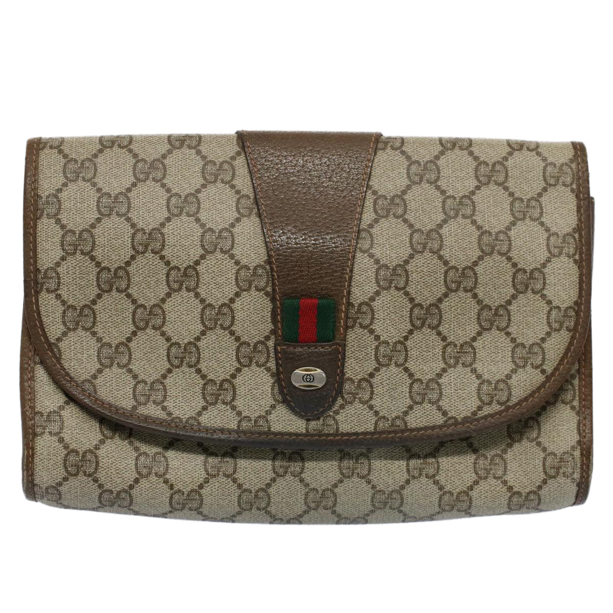 GUCCI GG Canvas Web Sherry Line Clutch Bag Beige Red 89.01.030 Auth ar10211 - 0