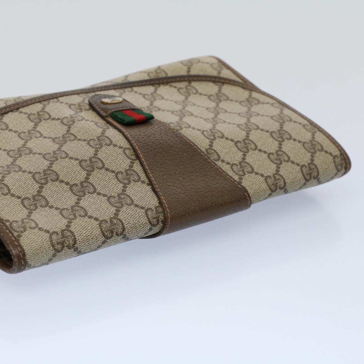 GUCCI GG Canvas Web Sherry Line Clutch Bag Beige Red 89.01.030 Auth ar10211