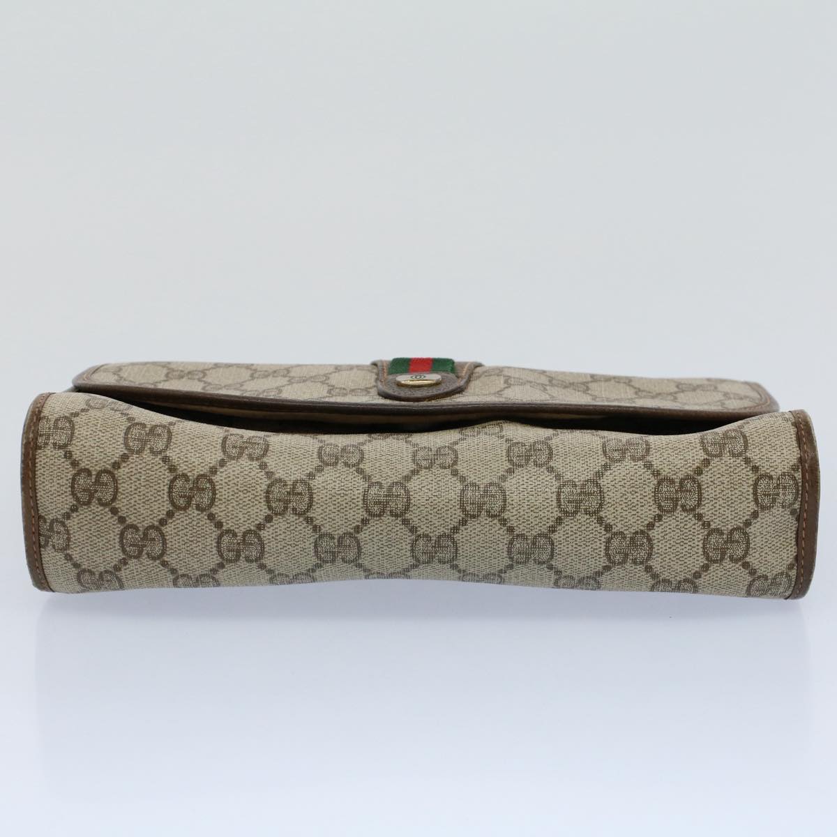 GUCCI GG Canvas Web Sherry Line Clutch Bag Beige Red 89.01.030 Auth ar10211