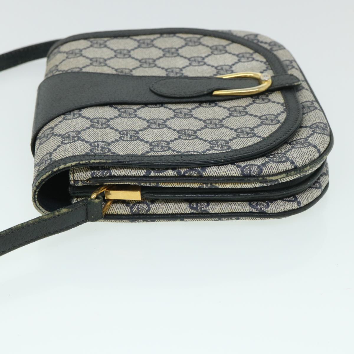 GUCCI GG Canvas Shoulder Bag PVC Leather Gray Navy 10 02 031 Auth ar10216