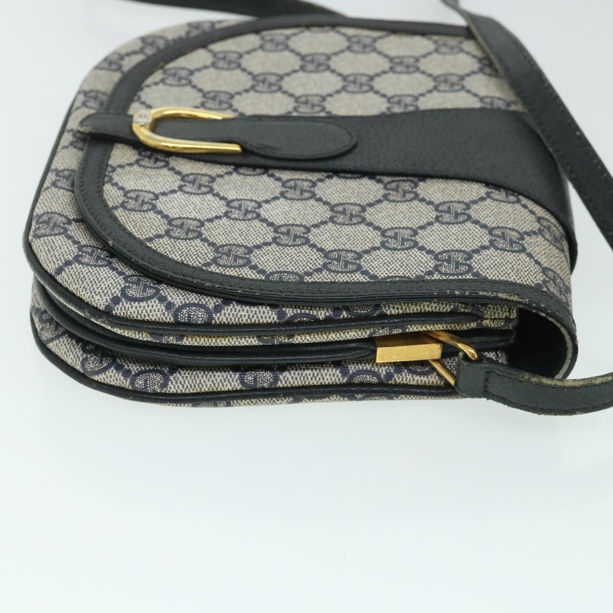 GUCCI GG Canvas Shoulder Bag PVC Leather Gray Navy 10 02 031 Auth ar10216