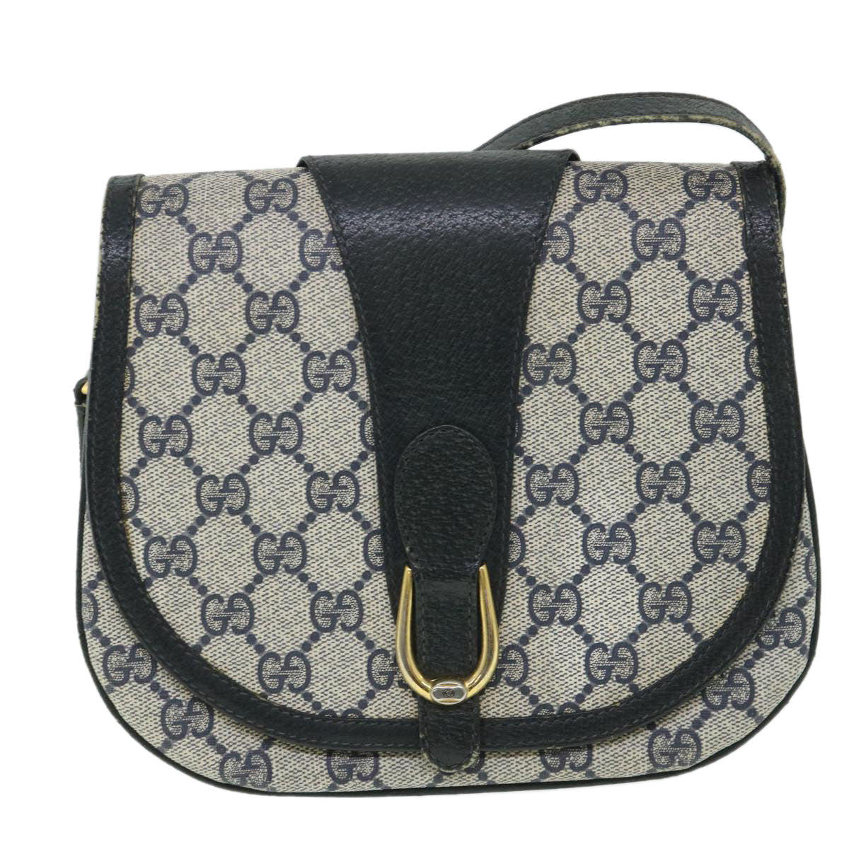 GUCCI GG Canvas Shoulder Bag PVC Leather Gray Navy 10 02 031 Auth ar10216