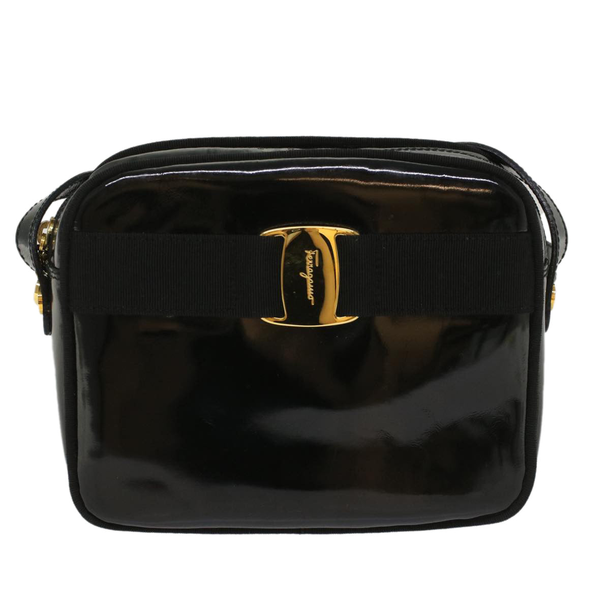 Salvatore Ferragamo Shoulder Bag Patent leather Black Auth ar10217 - 0