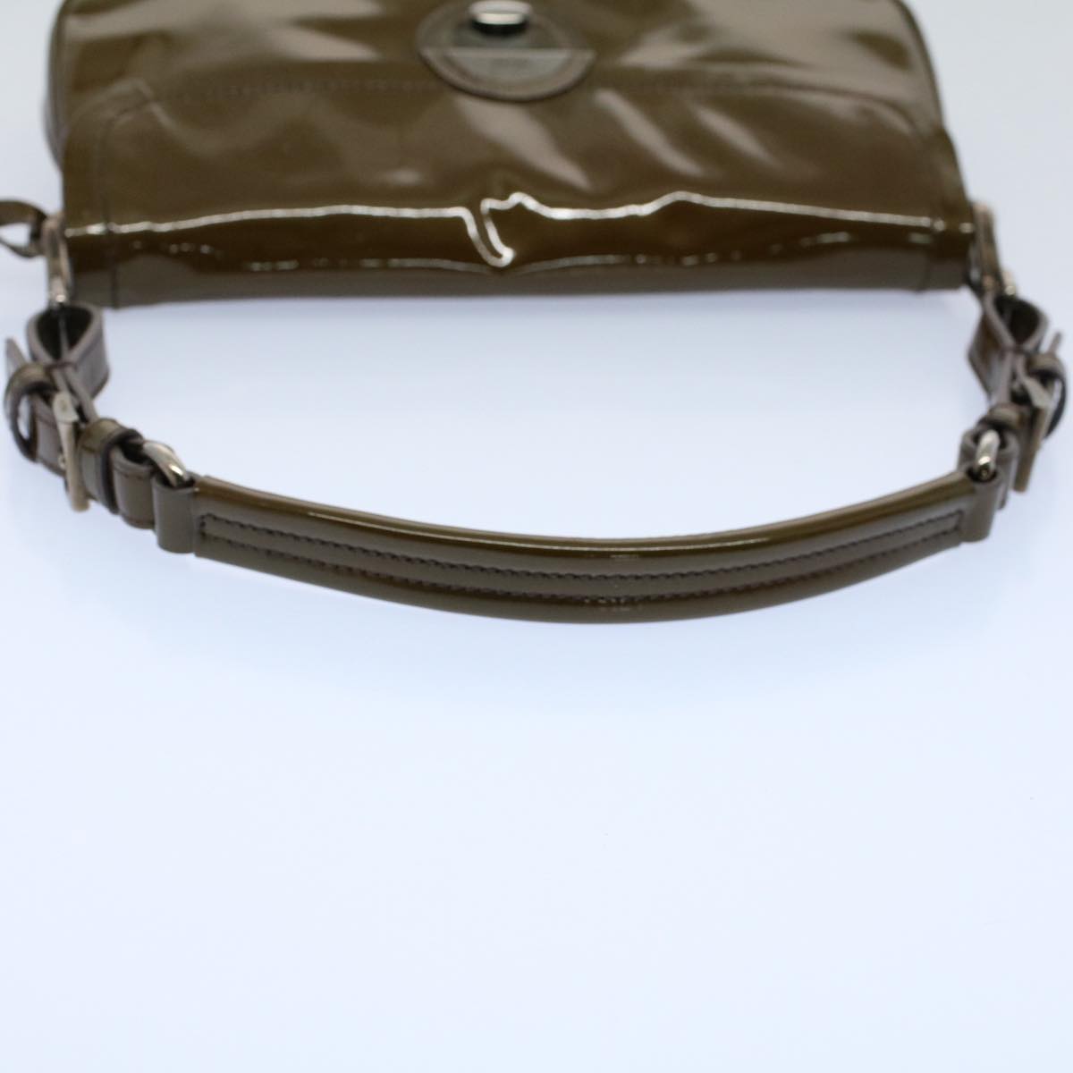 PRADA Fringe Shoulder Bag Patent leather Khaki Auth ar10235