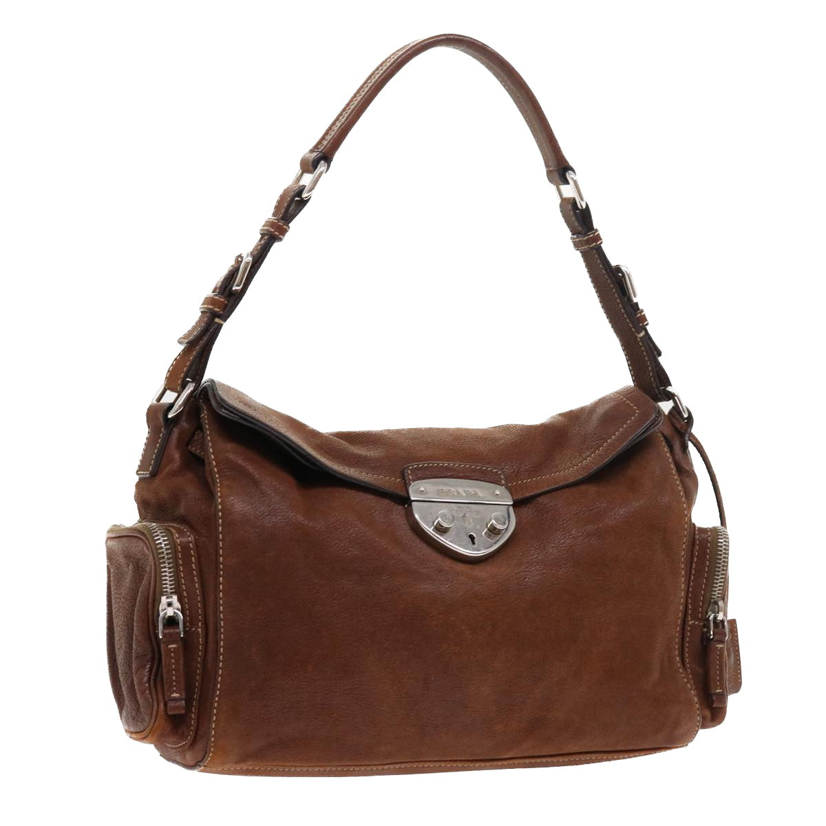 PRADA Shoulder Bag Leather Brown Auth ar10240