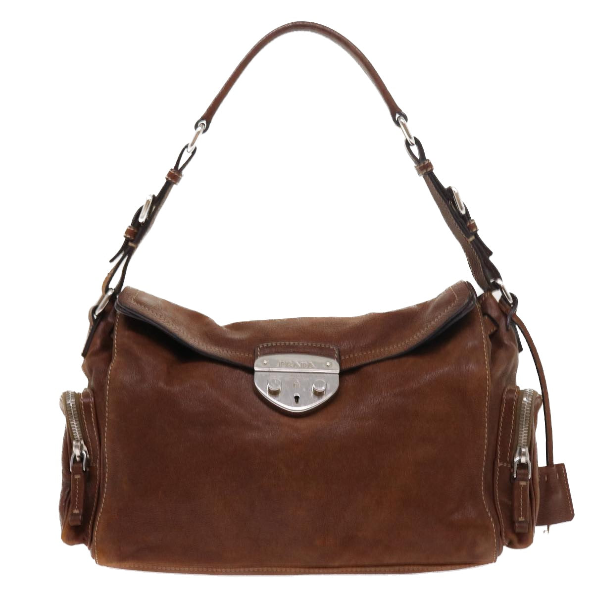 PRADA Shoulder Bag Leather Brown Auth ar10240