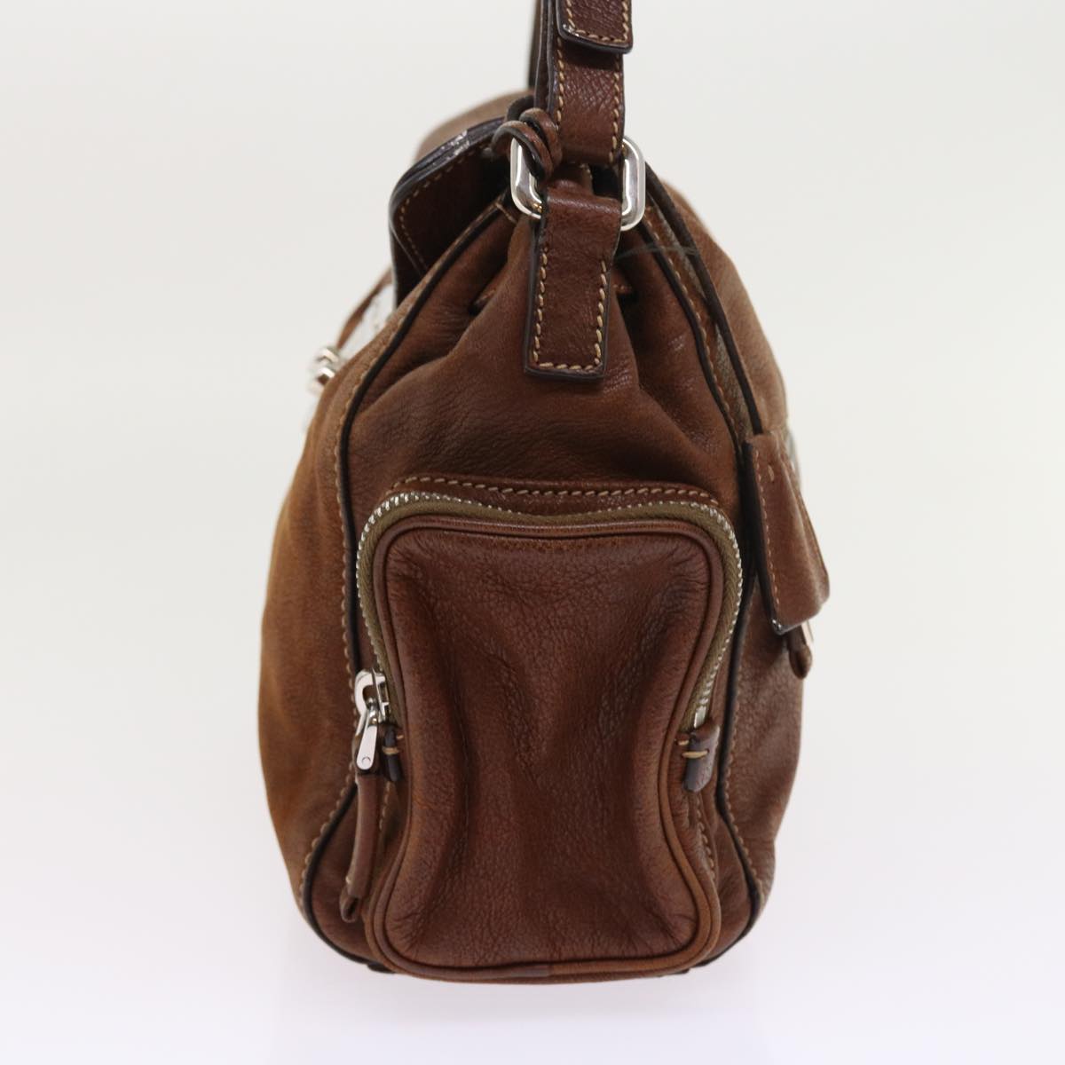 PRADA Shoulder Bag Leather Brown Auth ar10240