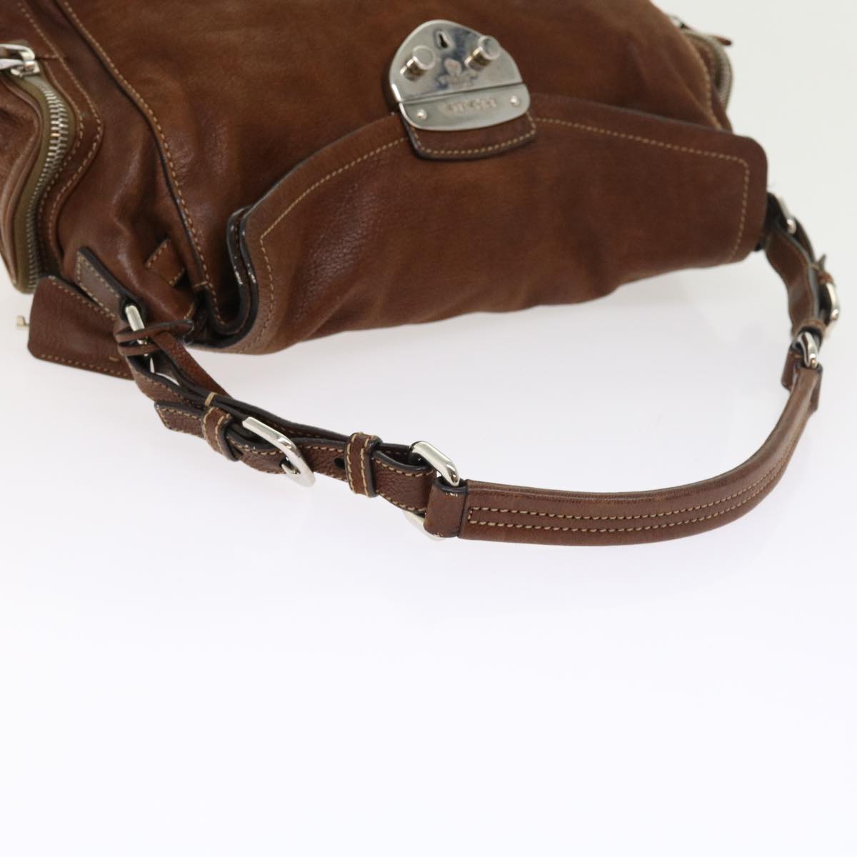 PRADA Shoulder Bag Leather Brown Auth ar10240