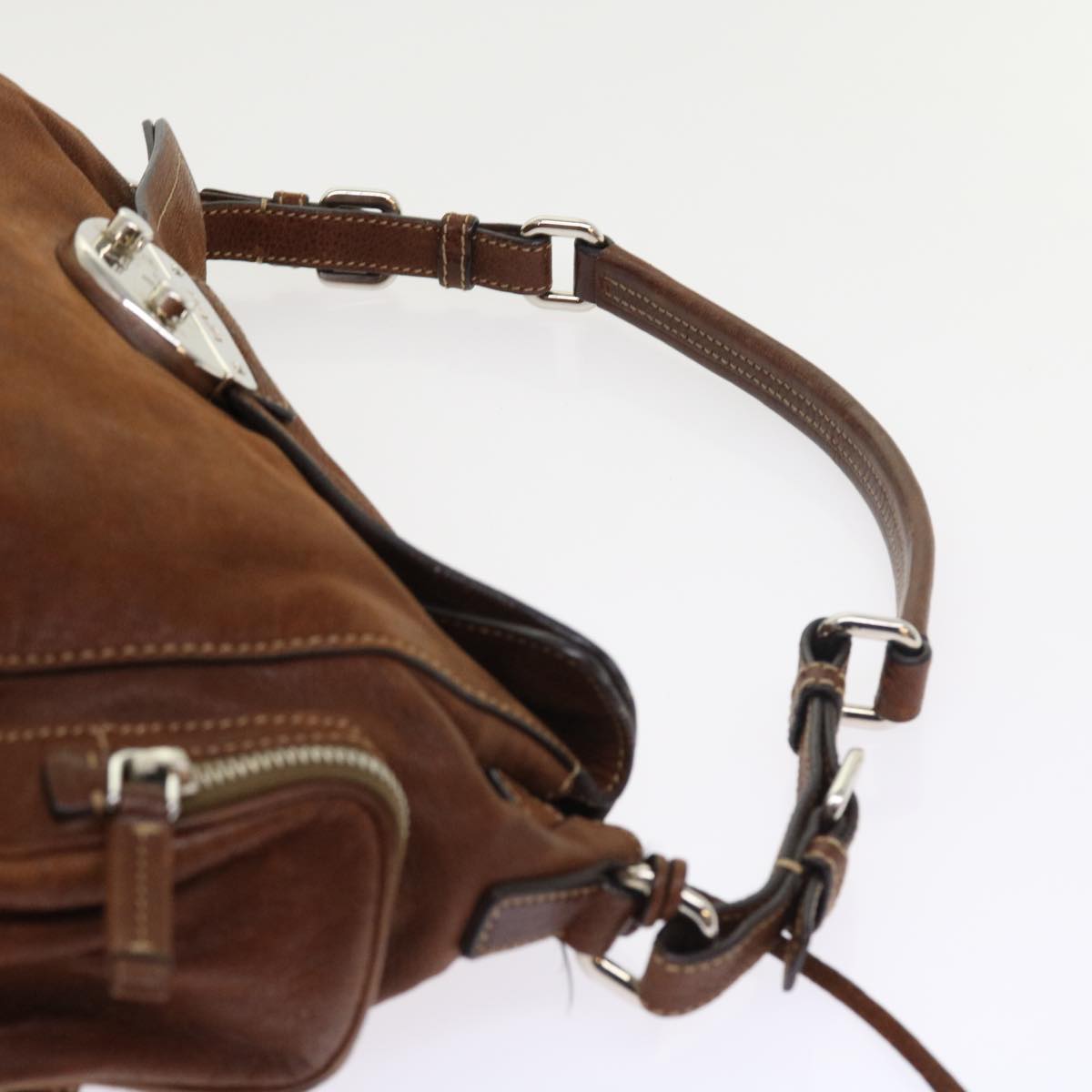 PRADA Shoulder Bag Leather Brown Auth ar10240