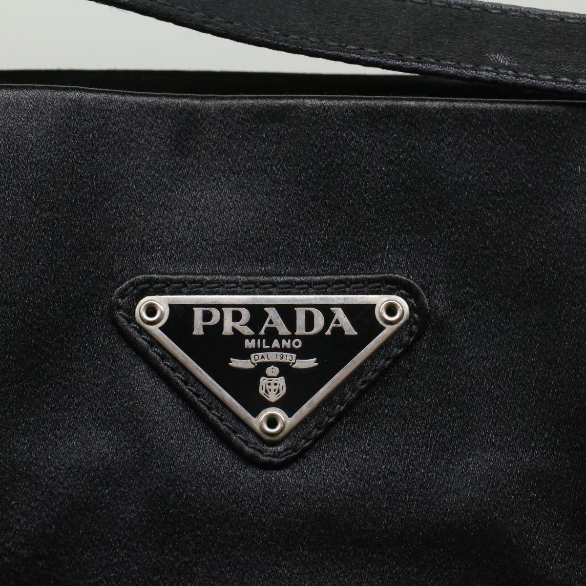 PRADA Hand Bag Satin Black Auth ar10243