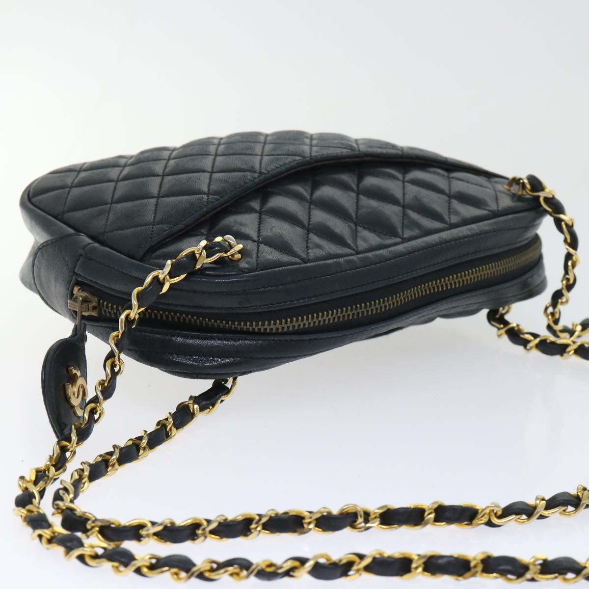 CHANEL Matelasse Chain Shoulder Bag Lamb Skin Black CC Auth ar10252