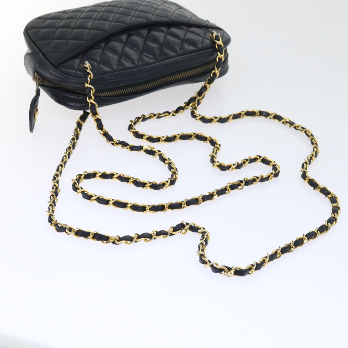 CHANEL Matelasse Chain Shoulder Bag Lamb Skin Black CC Auth ar10252