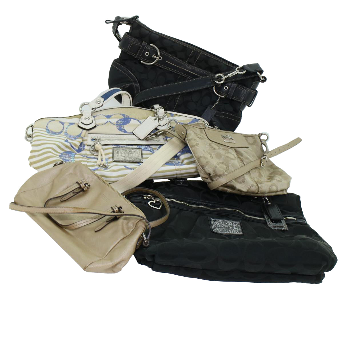 Coach Signature Shoulder Bag Canvas 5Set Beige Black Auth ar10259 - 0