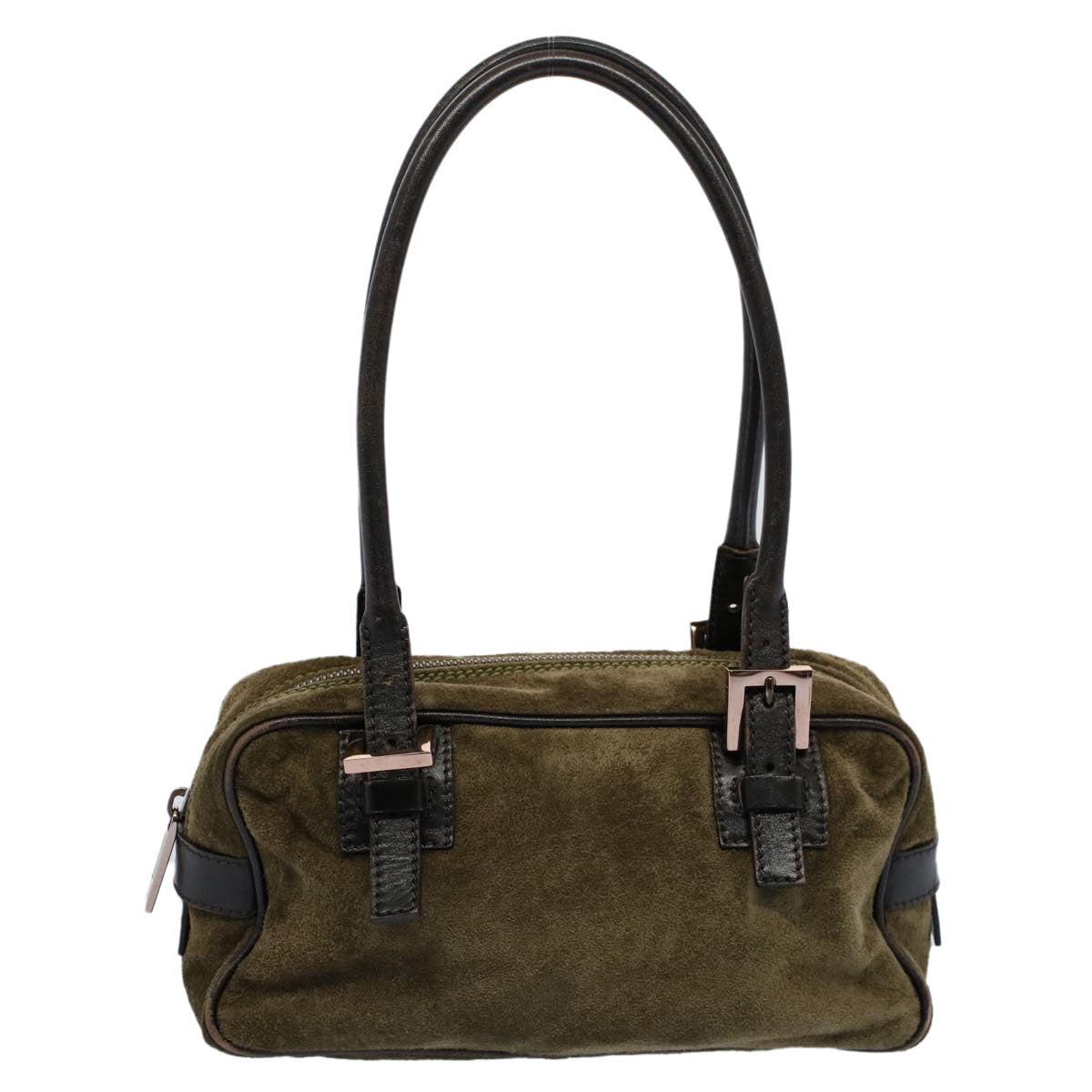 FENDI Shoulder Bag Suede Khaki Auth ar10279